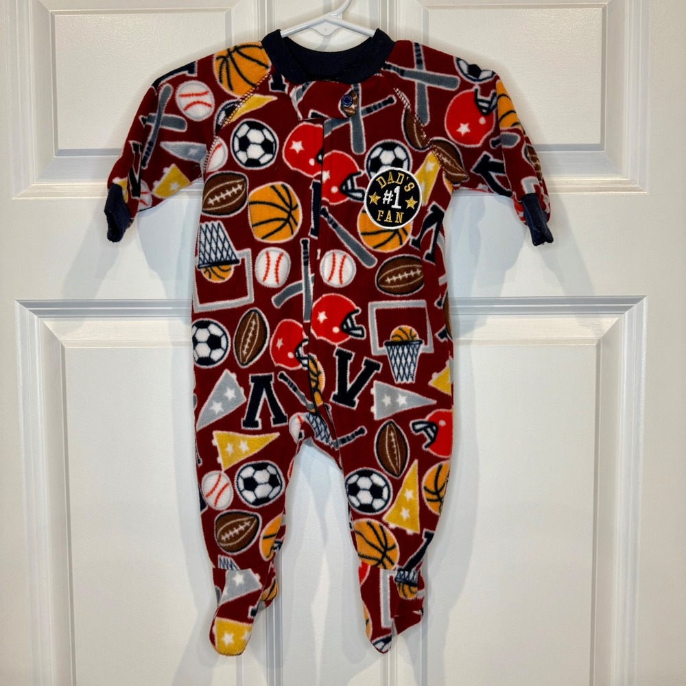 The Children's Place Size 0-3M Sports Dad's #1 Fan Footed Pajamas Romper‎